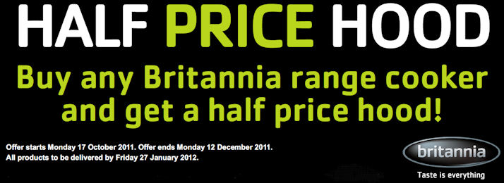 Britannia Range Cooker Promotion Half Price Cooker Hood
