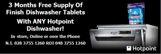 Hotpoint Dishwasher Promotion - 3 Months Free Finish Dishwasher Tablets