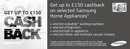 Samsung Kitchen Appliances Cashback Promotion - Up To £150!