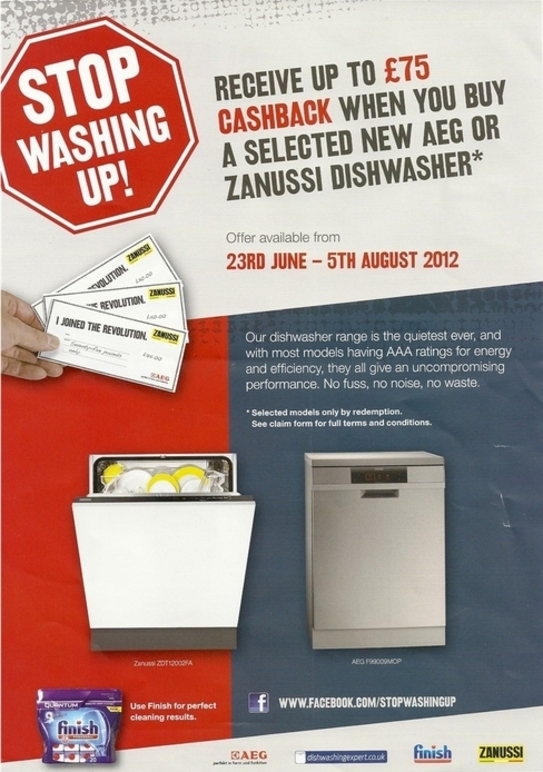 Zanussi-AEG Dishwasher Cashback Promotion - Up To £75!