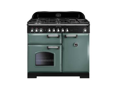 Rangemaster CDL100DFFMGC - 100cm Classic Deluxe Dual Fuel Mineral Green Chrome Range Cooker 127410