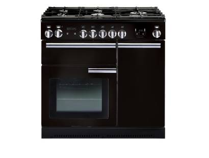 Rangemaster PROP90DFFGBC - 90cm Professional + Dual Fuel Gloss Black Chrome Range Cooker 91630